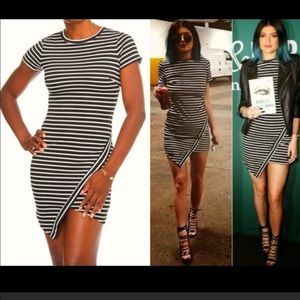 Kylie Jenner-inspired Striped Asymmetrical Dress